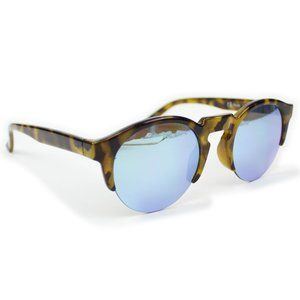 Mr. Boho Brown Tortoise Acetate Half Frame Round Mirror Lens Sunglasses Italy